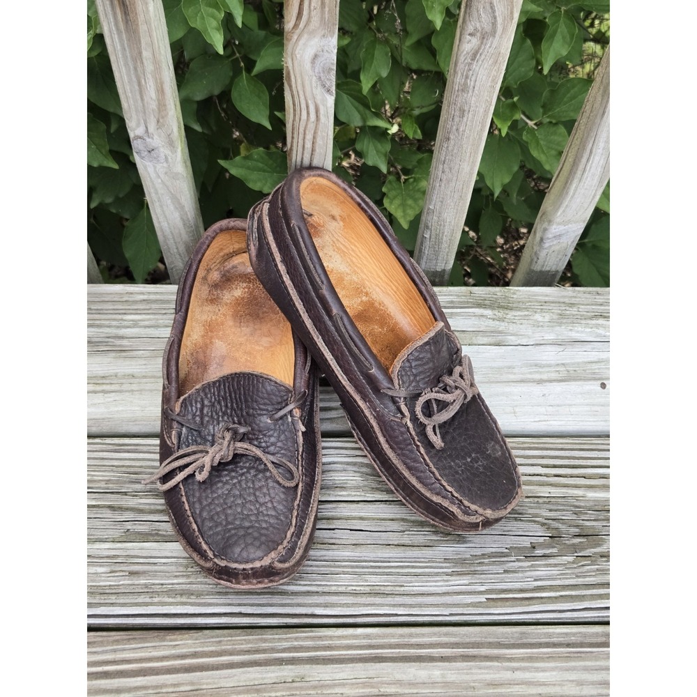 Men's Bison Leather Driving Moccasins Shoe Sz 10M Dark Brown Leather Handmade